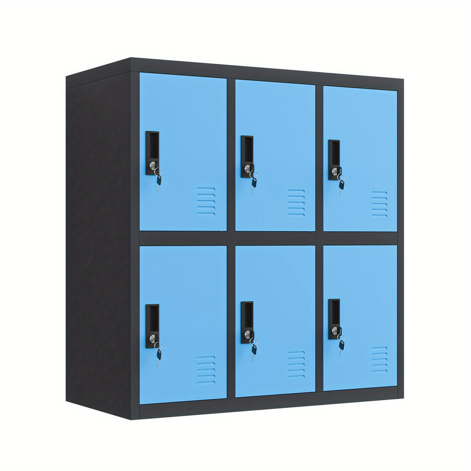 6 Door Storage Locker For Employee Metal Locker For Office Gym School Lockable Black Steel Locker With Lock And Card Slot For Home Garage Blue Color