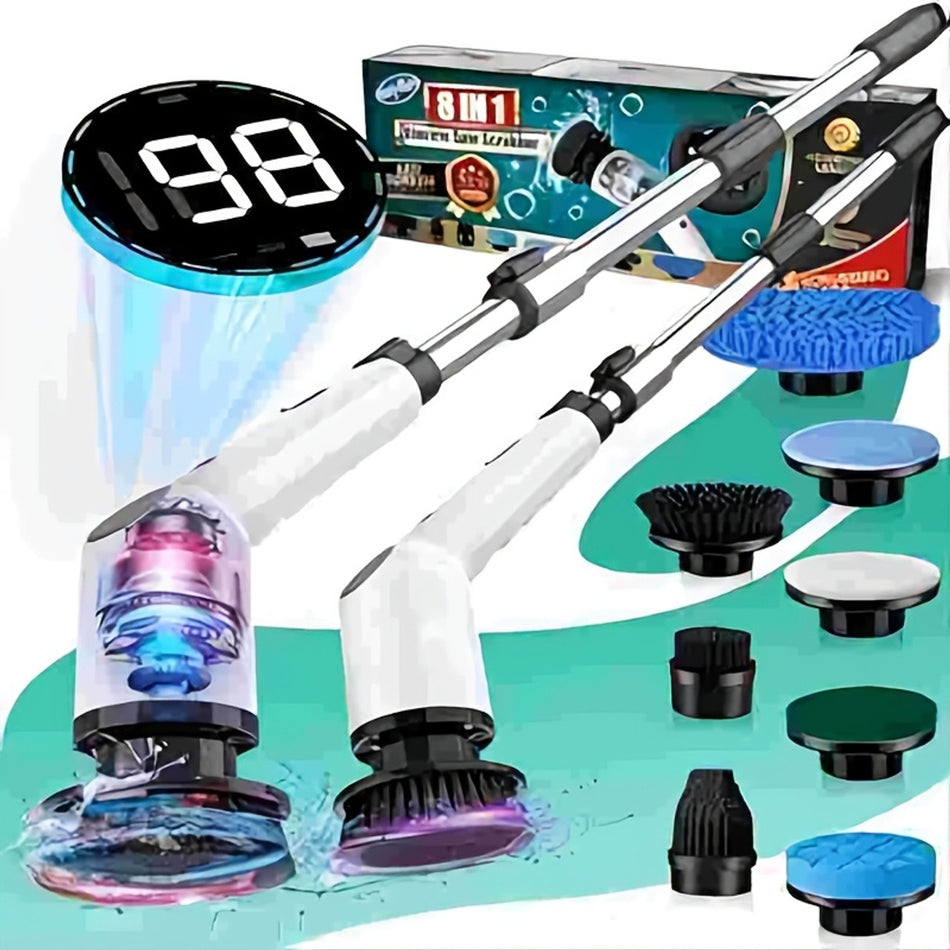3200Mah Cordless Rechargeable Electric Spin Scrubber   Led Display Screen 8Pcs Replaceable Brush Heads Detergent Container   For Cleaning Tubtilefloorbathroom Color Black Ch5032