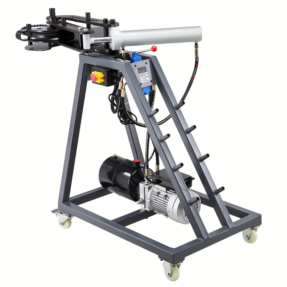 750W Electric Tube Bending Machine With 6L Hydraulic Cylinder 3 Dies 180 Max Angle Casters For 34 To 2 Inch Pipes In Workshop