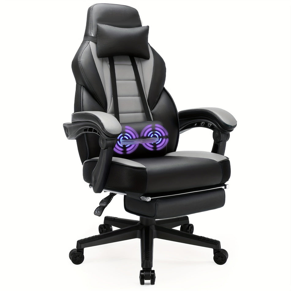Video Game Chairs With Footrest Big And Tall Gamer Chair For Adults 400Lb Capacity Racing Style Computer Chair With Headrest And Lumbar Support Gray Color