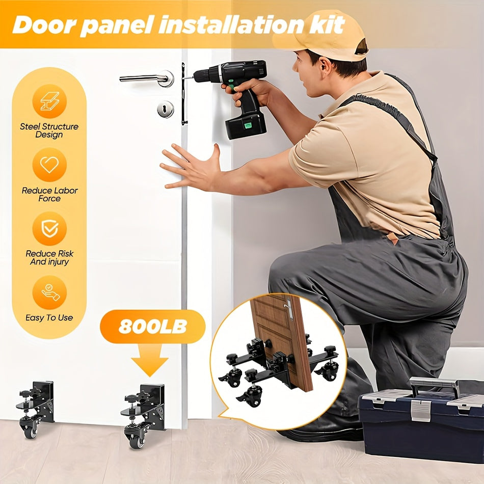 2Pcs Heavy Duty Door Installation Kit Adjustable Steel Door Moving Tool With 360 Rotating Casters Brakes Hands Free Design For Easy Single Person Installation Fits Various Doors