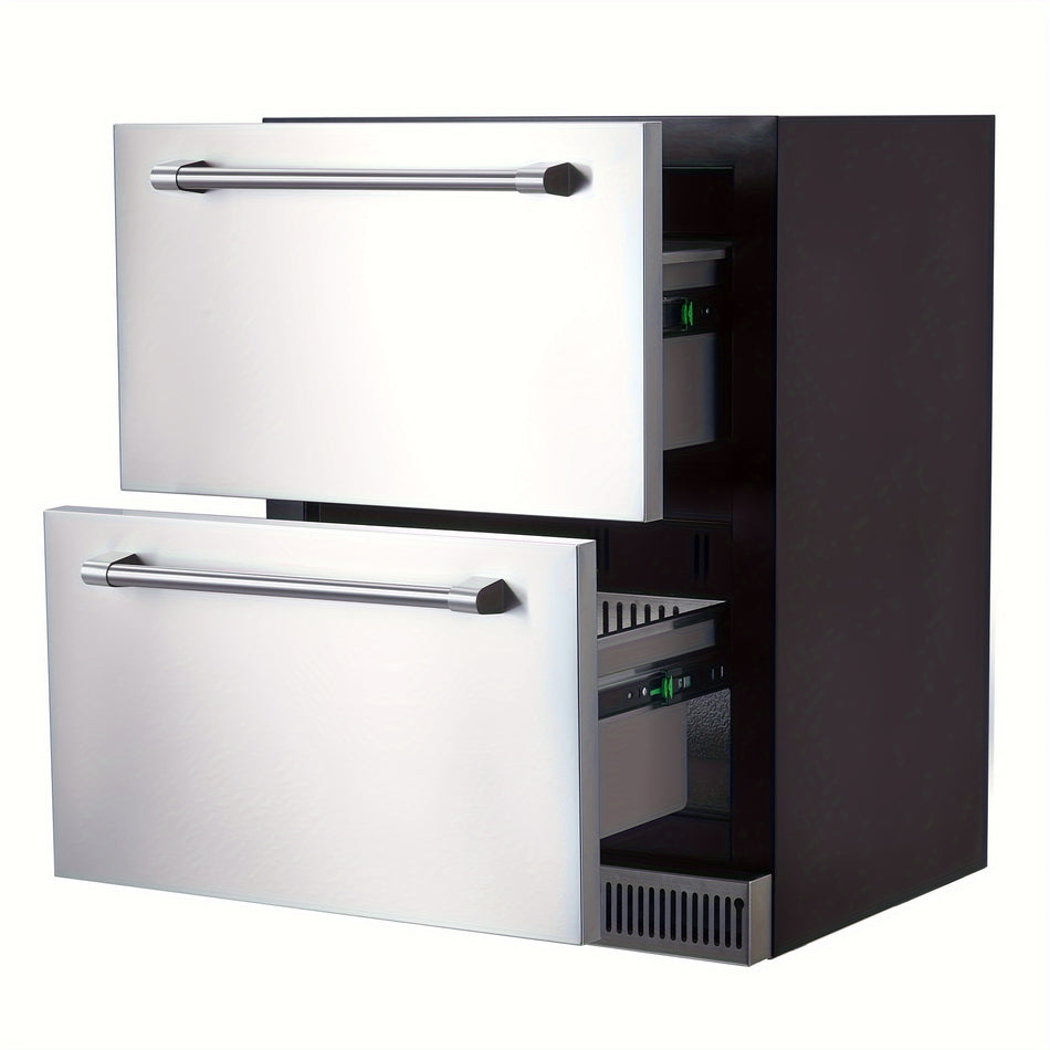 24 Inch Stainless Steel Double Drawer Beverage Refrigerator   Freestandingundercounter Silent Cooling System Automatic Lighting Divider Energy Efficient   Residentialcommercial Use Black