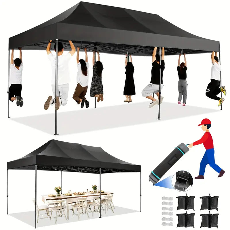 10X20Ft Heavy Duty Pop Up Canopy Tent Wind Waterproof Commercial Outdoor Canopy Wedding Party Tents For Parties All Season Sun Shelter For Beach And Outdoor Camping Black Color