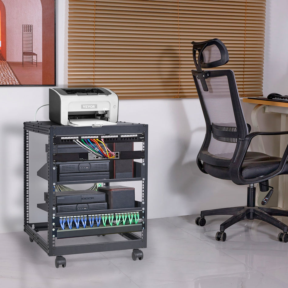 12U Open Frame Server Rack 15 40 Adjustable Depth Free Standing Or Wall Mount Network Server Rack 4 Post Av Rack With Casters Holds All Your Networking It Equipment Av Gear Router Modem