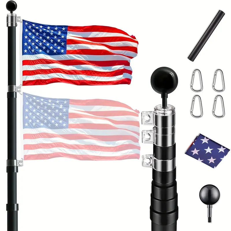 30Ft Telescopic Flag Pole Kit For Outdoor In Ground Extra Thick Black Telescoping Flagpole With 3X5Ft Us Flag Golden Ball Finial For Residential Or Commercial With Dual Flag Fly Black Color