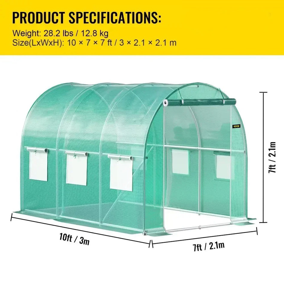Walk In Tunnel Greenhouse Galvanized Frame Waterproof Cover 10X7X7 Ft Greenhouses Cold Frames Green Color