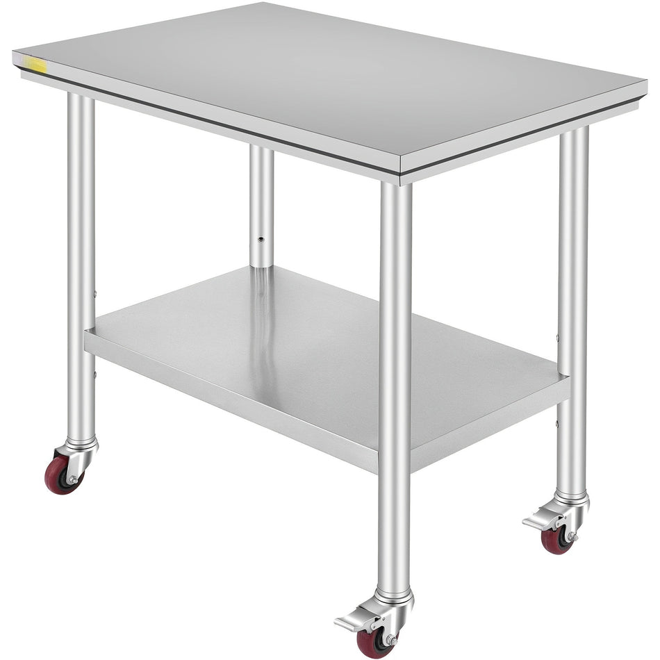 Stainless Steel Work Table 36X24 Inch With 4 Wheels Commercial Food Prep Worktable With Casters Heavy Duty Work Table For Commercial Kitchen Restaurant Portable Bars
