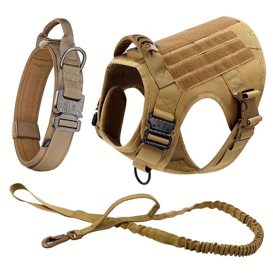 3Pcs Set Dog Harness Vest Collar Leash Set   Without Battery Camel