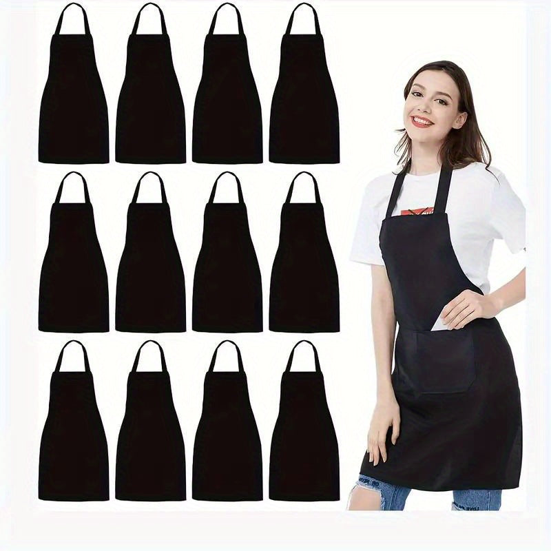 12 Pack Unisex Apron   Adjustable Waterdrop Resistant Apron With 2 Pockets For Chef Bbq Drawing   Cooking Kitchen Apron Bulk Black 12Pcs