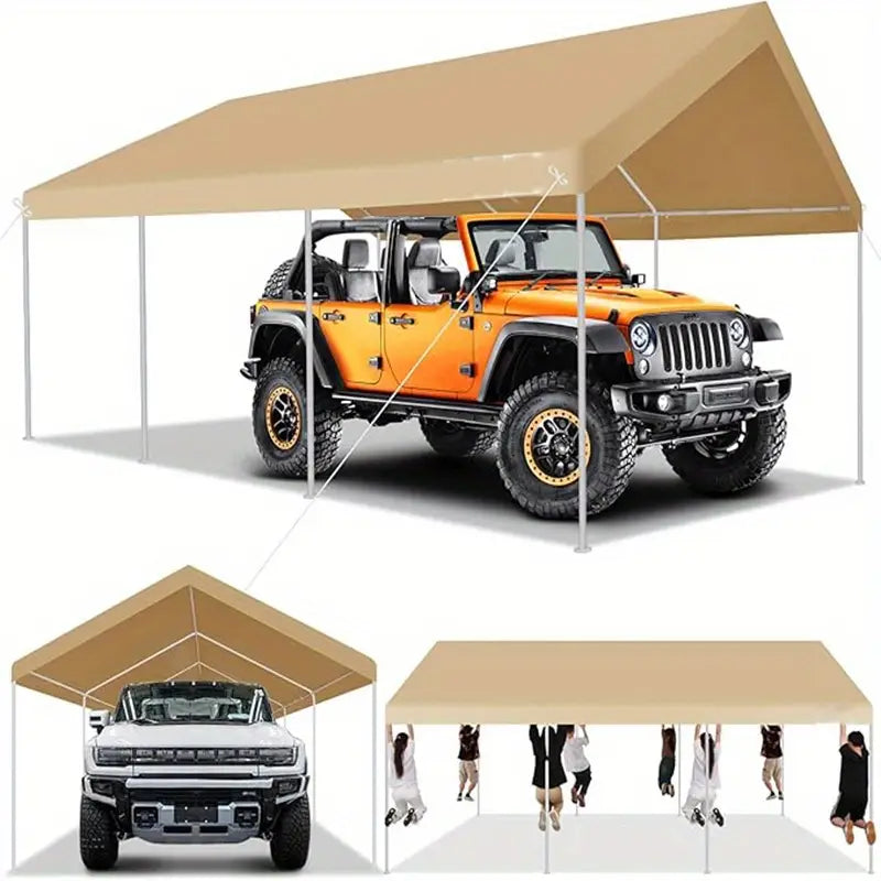 12X20Ft Heavy Portable Carport Garage No Side Walls Tent Built In Sandbags Suitable For Trucks Boats Suv Waterproof Kh1