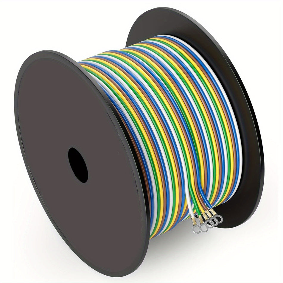 100Ft 5 Wire Trailer Wire Color Coded Trailer Wiring Harness Trailer Light Wire Cca Primary Trailer Wire Spools For Trailer Rv Camper Towing Boat Greenyellowbrownwhitered