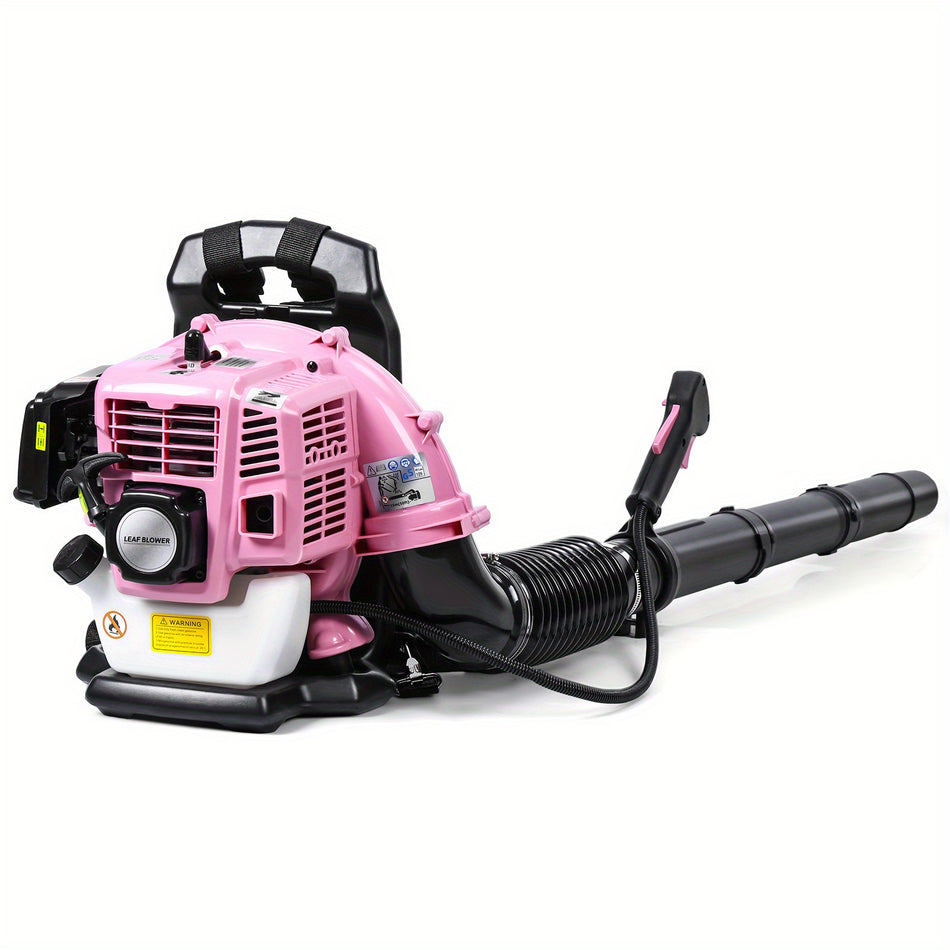 1Pc Pink 52Cc 2 Stroke Backpack Gas Leaf Blower 550 Cfm High Velocity Metal Blower For Lawn Care And Home Debris Removal Manual Start No Battery Required