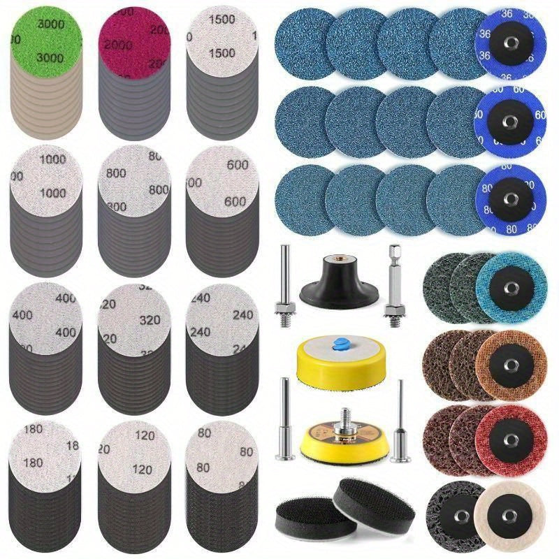 195Pcs 2 Inch Sanding Discs Hook And Loop Variety Kit 80 3000 Grit For Drill Grinder Rotary Tools Die Grinder 2 Inch Roll Lock Quick Change Discs Attachment With 1 8 Inch 1 4 Inch Shank Backer Plate