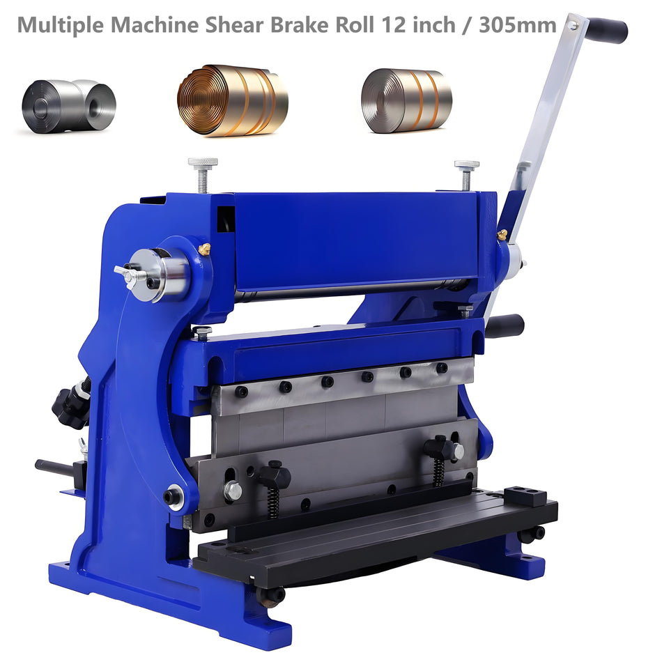 3 In 1 Sheet Metal Machine 12 Inch Shear Brake Roll Combination 20 Gauge Capacity Solid Metal Construction Manual Press Brake Shear Slip Roll Metalworking Fabrication Tool Blue