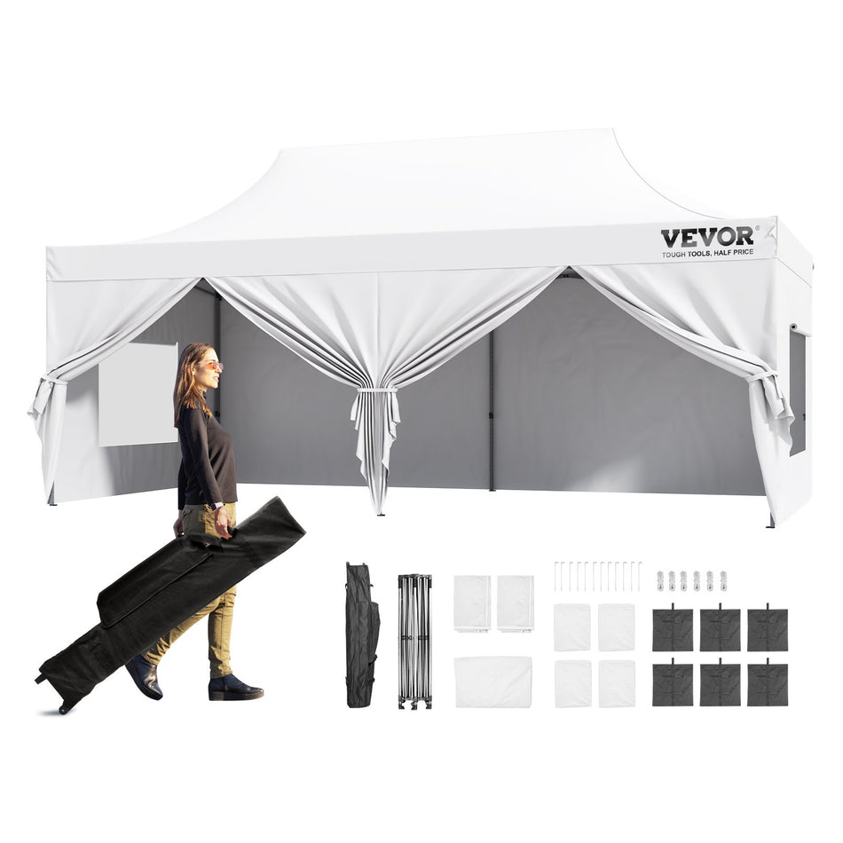 10X20 Ft Pop Up Canopy With Removable Sidewalls Instant Canopies Portable Gazebo Wheeled Bag Uv Resistant Waterproof Enclosed Canopy Tent For Outdoor Events Patio Backyard Party Parking