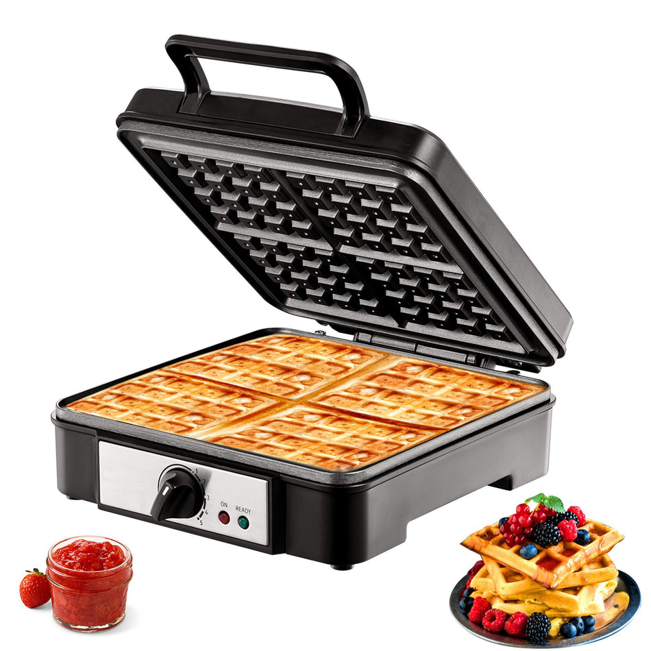 Waffle Maker 4 Slices Per Batch 1200W Square Waffle Iron Non Stick Waffle Baker Machine With 122 572 50 300 Temperature Range Teflon Coated Baking Pans Stainless Steel Body 120V