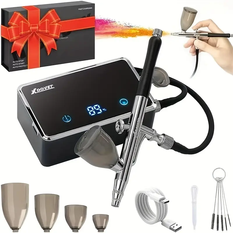 32Psi Airbrush Kit Rechargeable Multi Function Dual Action Airbrush Set With Compressor For Painting Portable Air Brush Set For Makeup Cake Decor Model Coloring Nail Art Tattoo