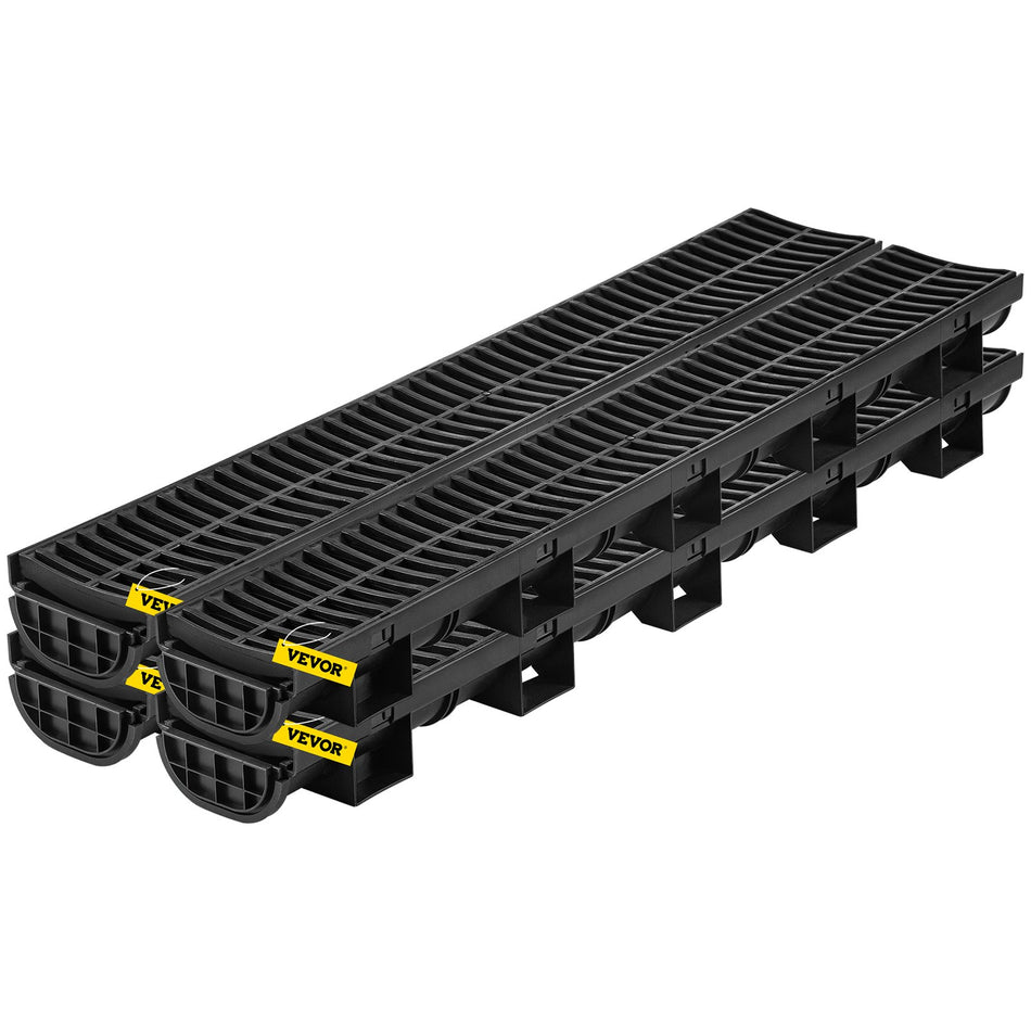 Trench Drain System Channel Drain With Plastic Grate 57X31 Inch Hdpe Drainage Trench Black Plastic Garage Floor Drain 4X39 Trench Drain Grate With 4 End Caps For Garden Driveway 4 Pack