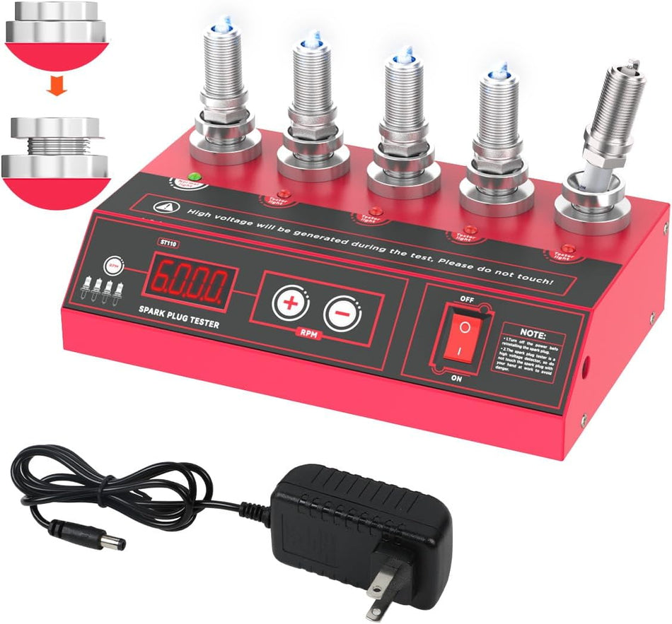Spark Plug Tester 5 Hole Spark Tester 09999Rpm Adjustable Frequency Ignition Coil Tester With Digital Display Indicator Spark Tester Automotive Ignition Tester For 12V Engine Vehicles Motorcycles