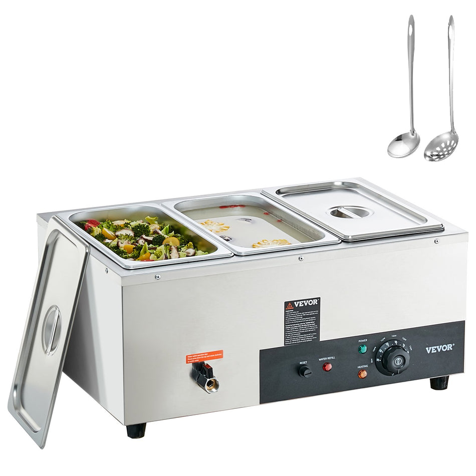 3 Pan Commercial Food Warmer 3 X 8Qt Electric Steam Table 1500W Professional Countertop Stainless Steel Buffet Bain Marie With 86 185F Temp Control For Catering And Restaurants Silver