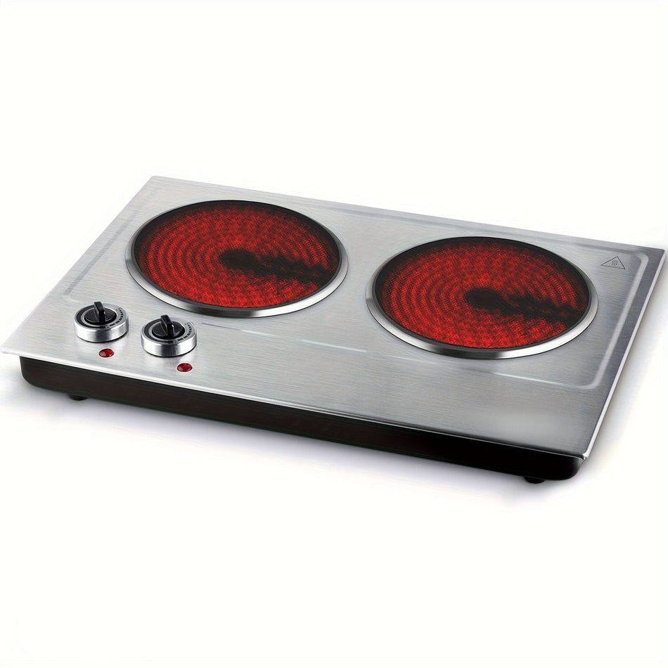 1800W Infrared Ceramic Electric Hot Plate   Portable Countertop Burner With 2 Knob Control   Stainless Steel Easy To Clean Upgraded Version Silvery