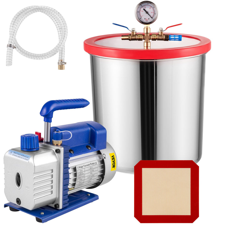 Vacuum Chamber With Pump 3Cfm 14Hp Single Stage Vacuum Pump With High Capacity 5 Gallon Vacuum Chamber Vacuum Pump Chamber Kit Vacuum Degassing Chamber Kit For Air Conditioning Systems