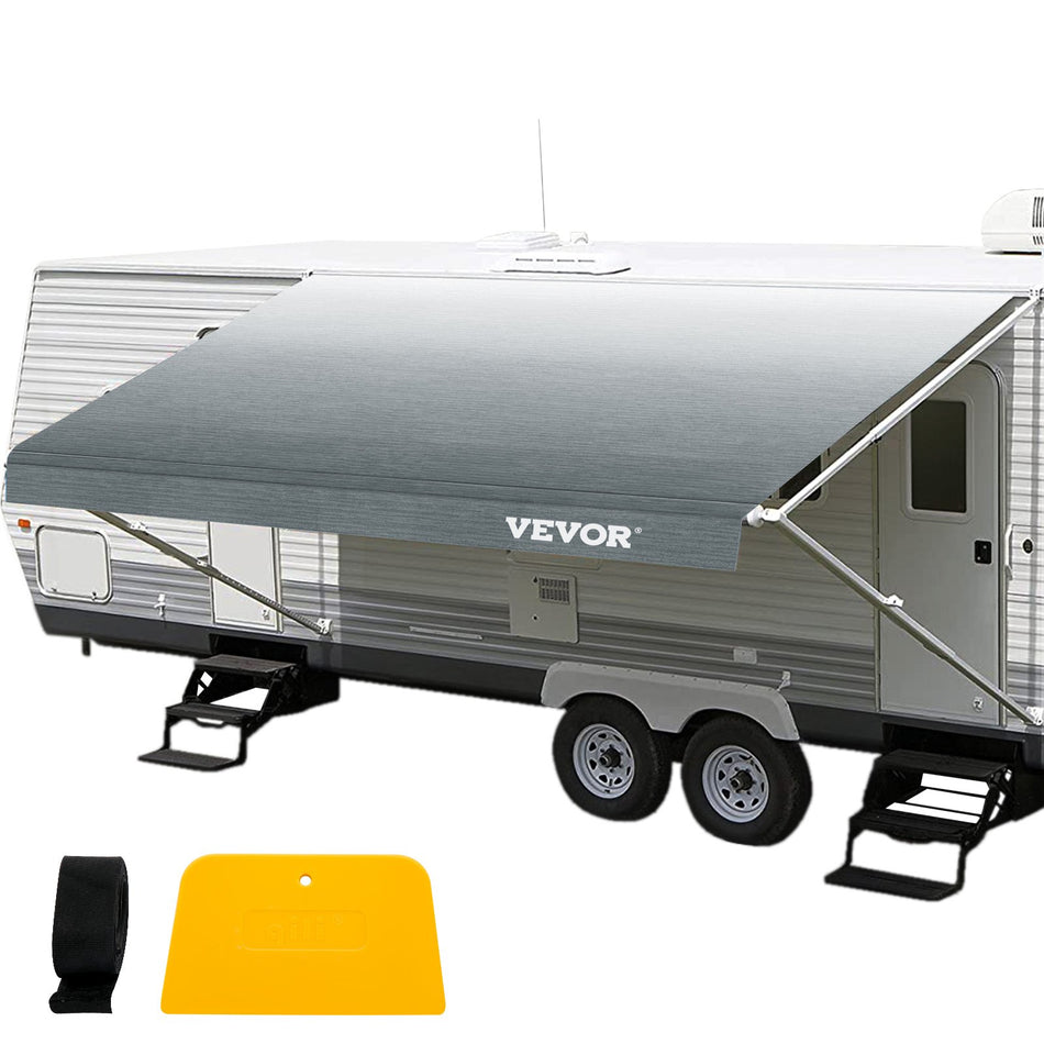 17 Ft Rv Awning Awning Replacement Fabric 16 Ft 2 In Gray Fade Rv Awning Replacement 15Oz Vinyl Material Replacement Awning Sun Shade And Waterproof Camper Awning Replacement Fabric