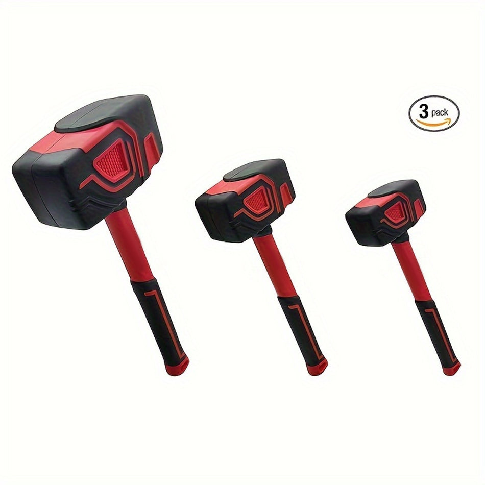 3Pcs Rubber Mallet Set   10Oz 20Oz 36Oz Heavy Duty Hammers With Ergonomic Non Slip Handles Soft Grip For Flooring Delicate Tasks Black Red Rubber Mallet Hammer