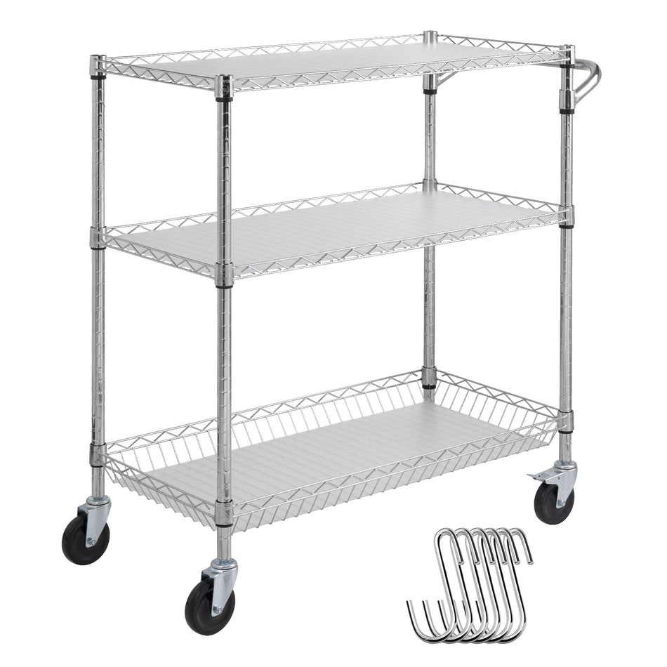 3 Tier Utility Cart Rolling Cart On Wheels 35X18X355 661 Lbs 6 Hooks