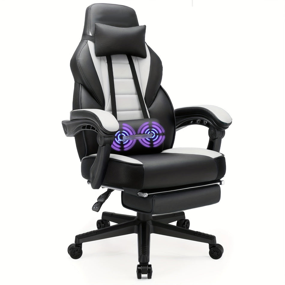 Video Game Chairs With Footrest Big And Tall Gamer Chair For Adults 400Lb Capacity Racing Style Computer Chair With Headrest And Lumbar Support White Color