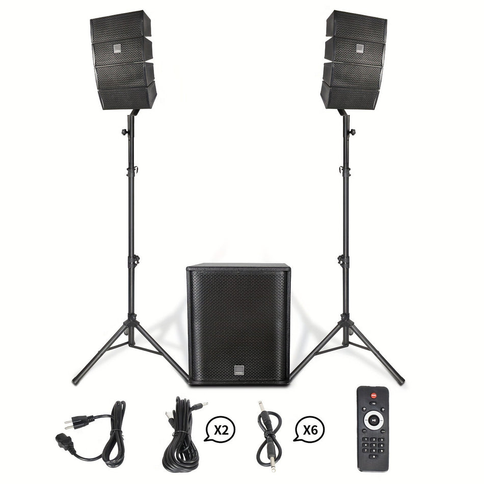 4000W Pmpo 15 Inch 21 Channel Djpowered Pa Speaker System Combo Set 6X4 Inch Line Array Speakers And 1X15 Inch Subwoofers With Wirelessusb Drive Readsd Cardremote Control