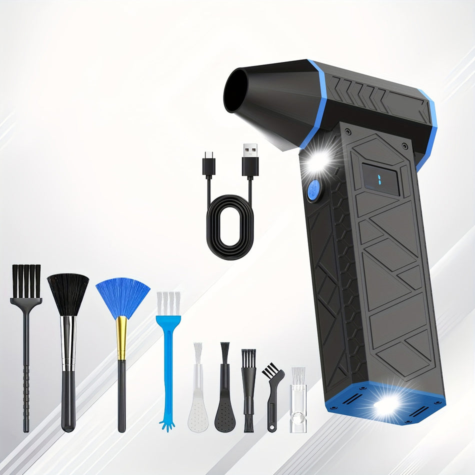 Versatile 4 Speed Cordless Turbo Fan Air Duster   Usb Rechargeable Powerful 100W Electric Compressed Jet Blower With Digital Display Includes Multiple Nozzles For Keyboards Cars Home Outdoor Use Turbo Jet Blower Blue Color