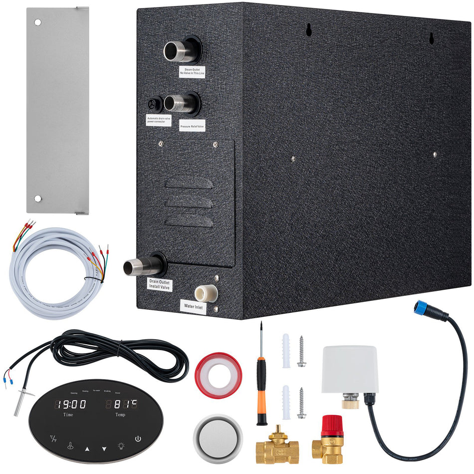 Steam Shower Generator 15 Kw Segmented Heating Temperature Customization 24H Timer Steam Bath Kit Automatic Drainage Luxury Home Steam Shower System Acrylic Room Max 530 Cu Ft