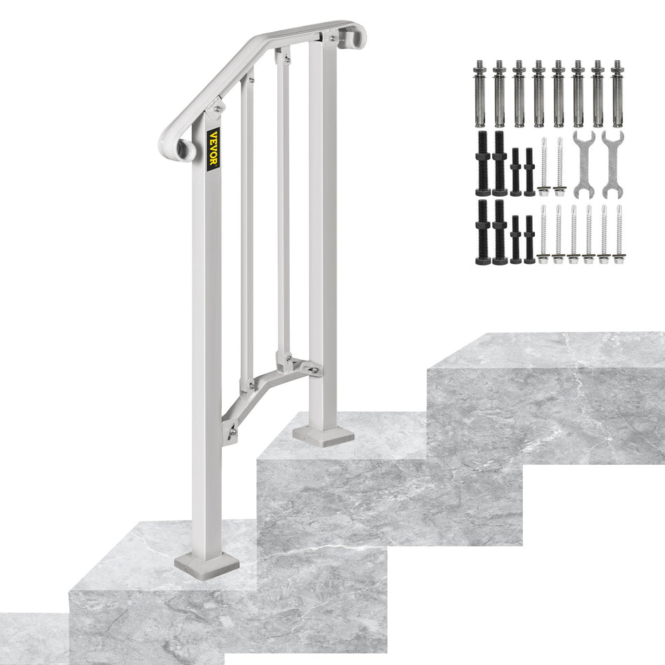 Wrought Iron Handrail Fits 1 Or 2 Steps Handrail Picket 1 Outdoor Stair Rail With Installation Kit For Outdoor Steps Hand Rails Matte White
