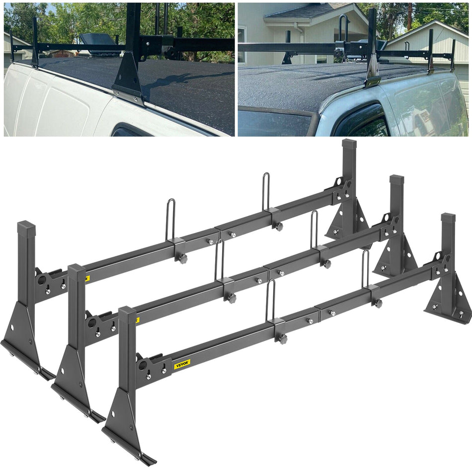 Van Ladder Roof Racks 3 Bars 661 Lbs Capacity Adjustable Matte Coating Van Rack With Ladder Stoppers Compatible With Chevy Express Fullsize Van 1996 Up Black