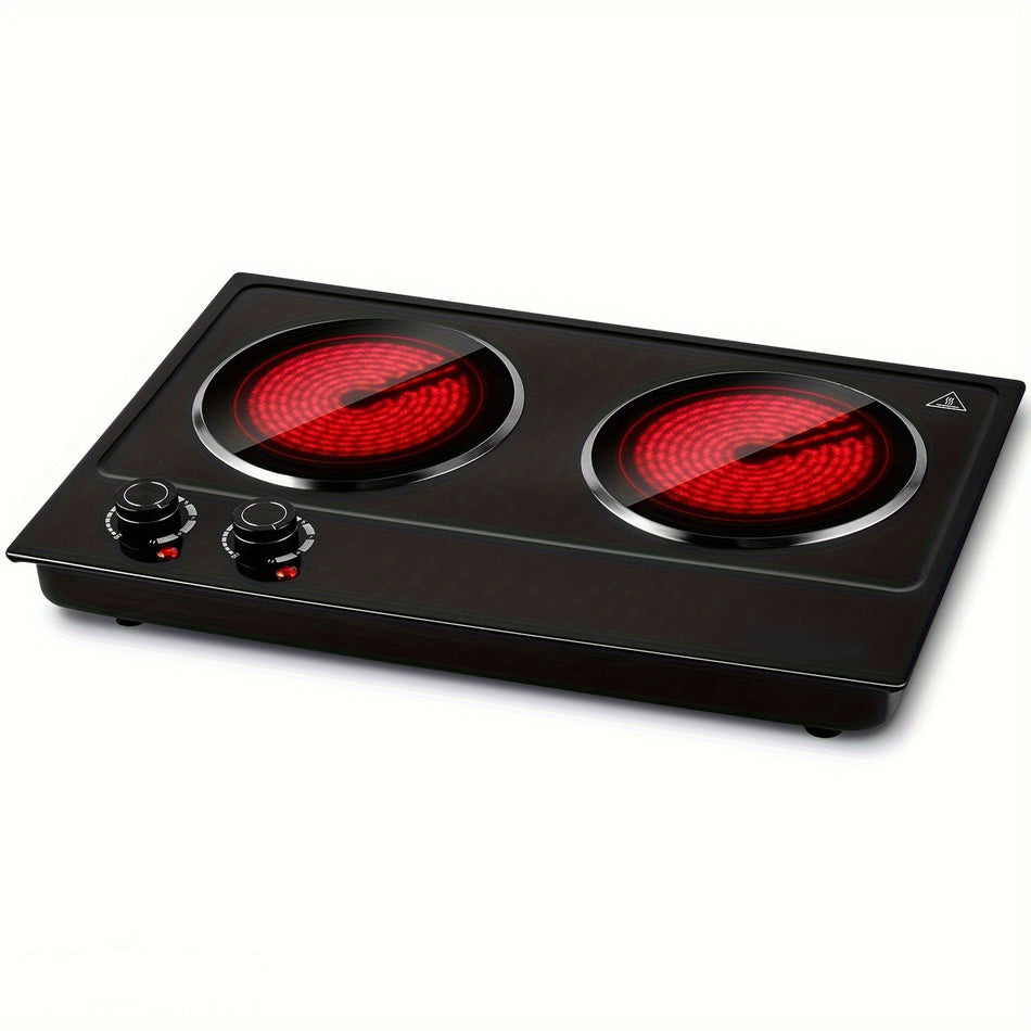 1800W Infrared Ceramic Electric Hot Plate   Portable Countertop Burner With 2 Knob Control   Stainless Steel Easy To Clean Upgraded Version Black