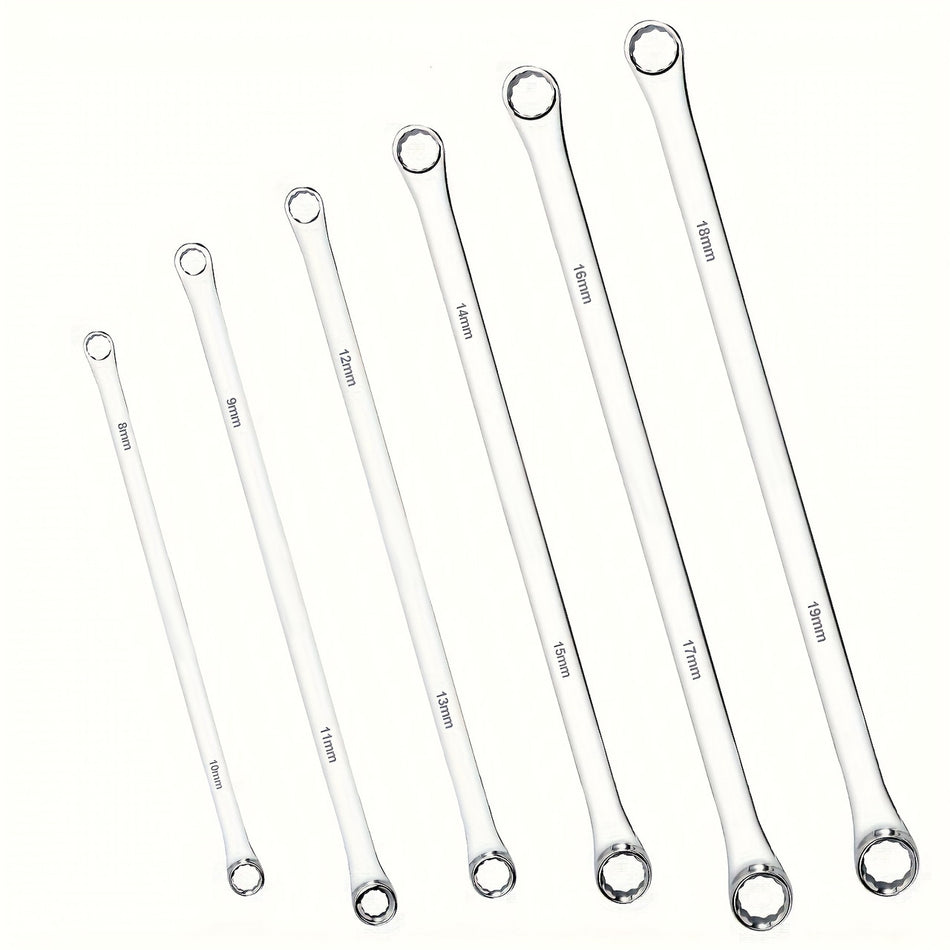 6Pcs Extra Long Box End Wrench Set Metric Combination Spanner Cr V Steel Non Adjustable Manual Operation Durable Aviation Grade With Repair Tools For Bicycle Automotive Maintenance