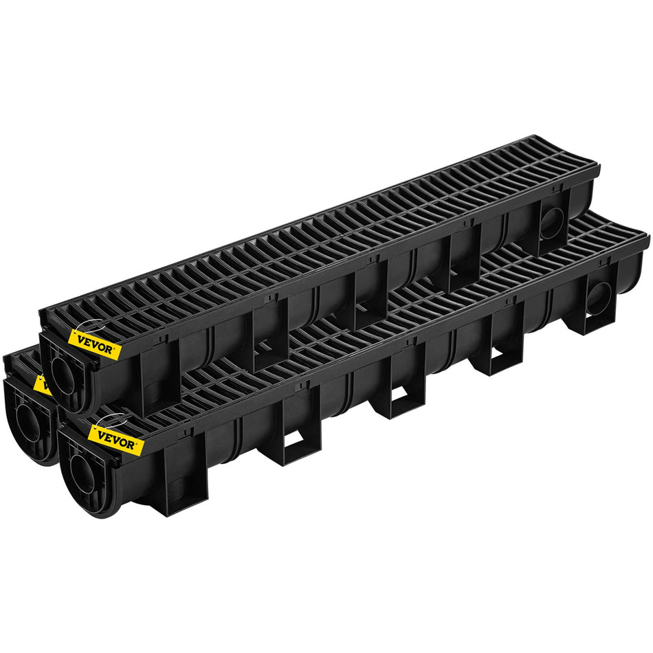 Trench Drain System58X52X394 Inch Hdpe Drainage Trenchchannel Drain With Plastic Grateblack Plastic Garage Floor Drain3X39 Trench Drain Gratewith 3 End Caps For Garden Driveway 3 Pack
