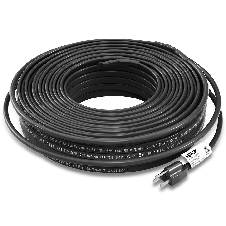 Self Regulating Pipe Heating Cable 140 Feet 5Wft Heat Tape For Pipes Roof Snow Melting De Icing Gutter And Pipe Freeze Protection 120V