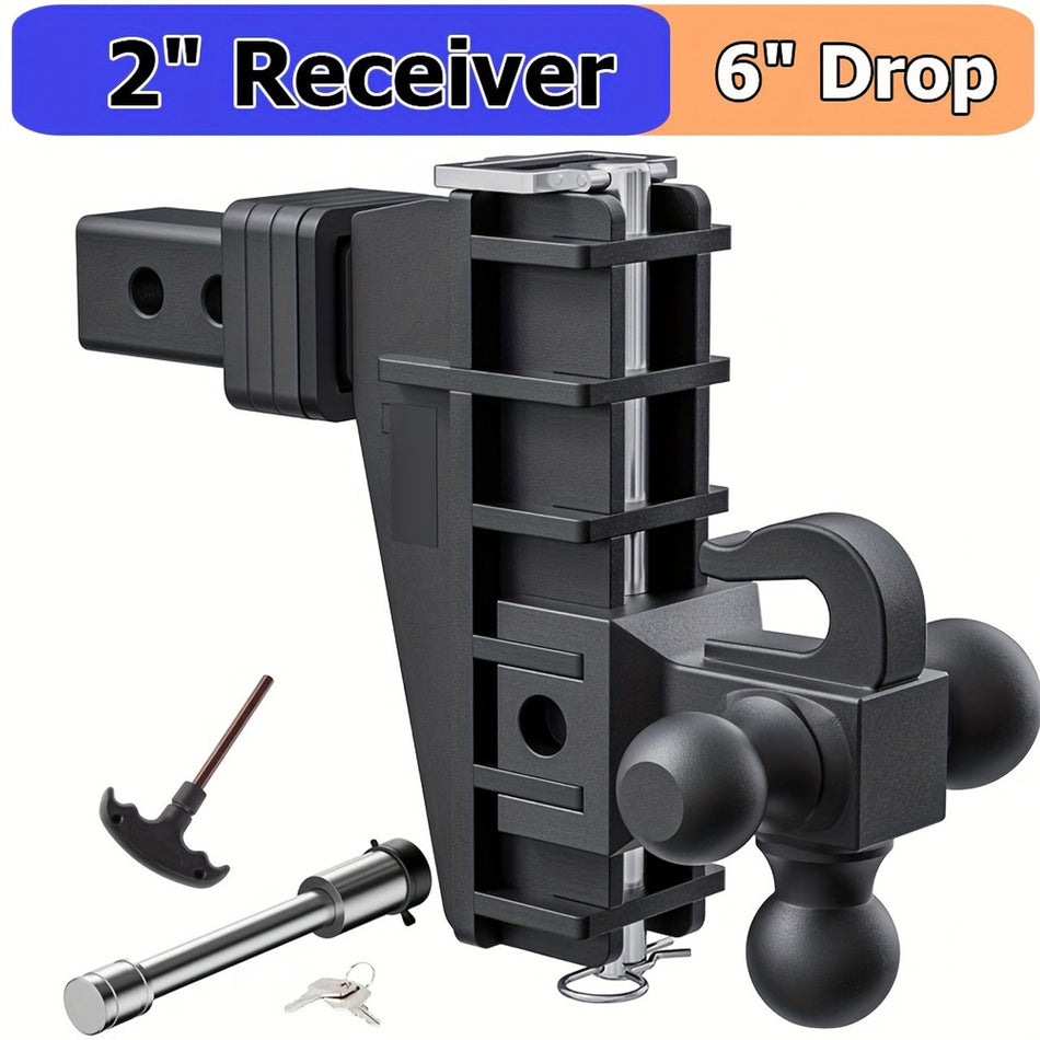 7000Lb Adjustable Trailer Hitch With 2 Inch Receiver 6 Inch Drop And Hook Tri Ball