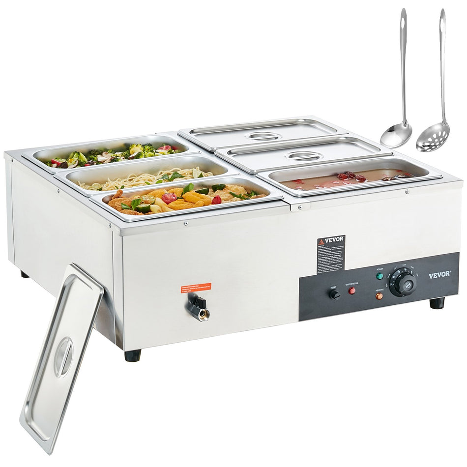 6 Pan Commercial Food Warmer 6 X 8Qt Electric Steam Table 1200W Professional Countertop Stainless Steel Buffet Bain Marie With 86 185F Temp Control For Catering And Restaurants Silver