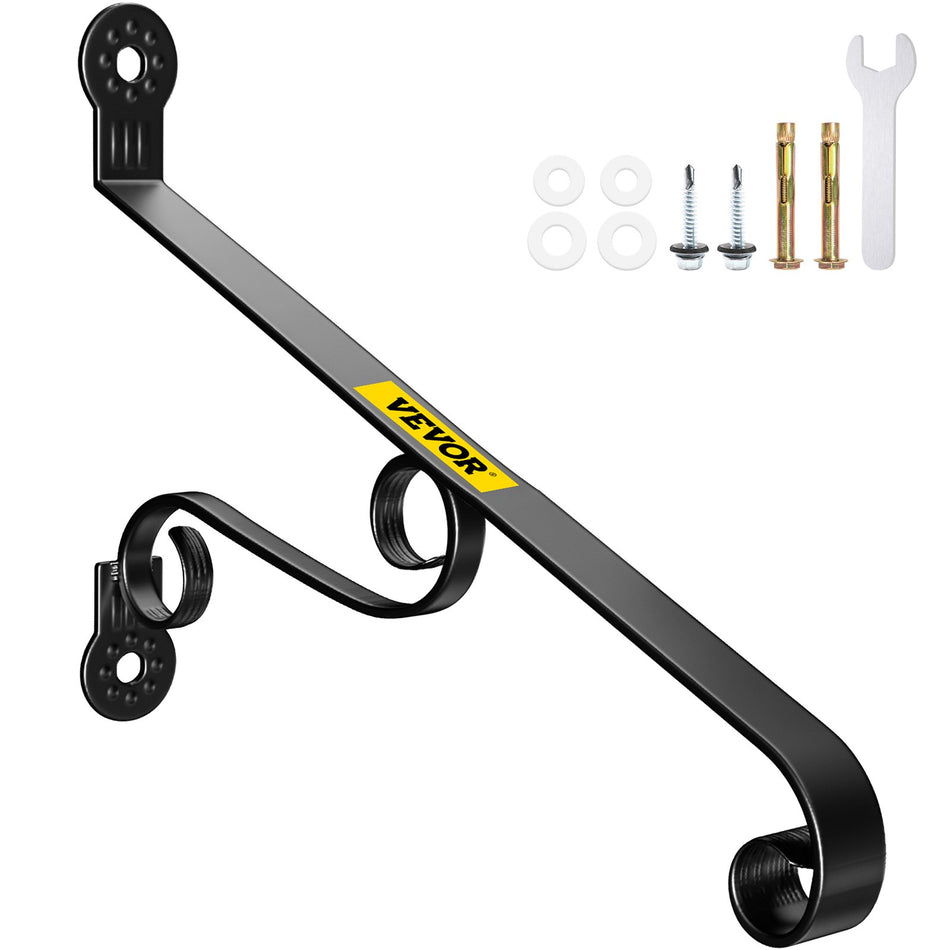 Wrought Iron Handrail Wall Mounted Hand Railing 18L X 14H Inch Grab Support Bar Rail Porch Handrail Wrought Hand Rail Staircase Railing 1 2 Stairs Steps