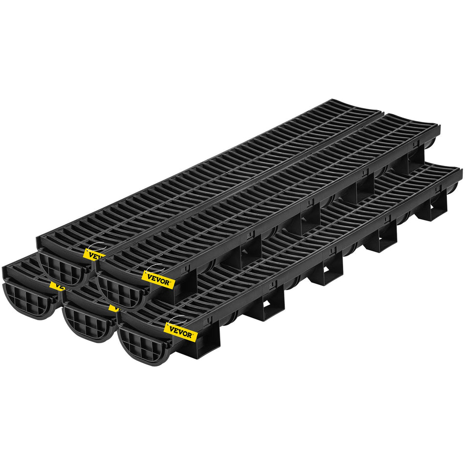 Trench Drain System Channel Drain With Plastic Grate 57X31 Inch Hdpe Drainage Trench Black Plastic Garage Floor Drain 5X39 Trench Drain Grate With 5 End Caps For Garden Driveway 5 Pack