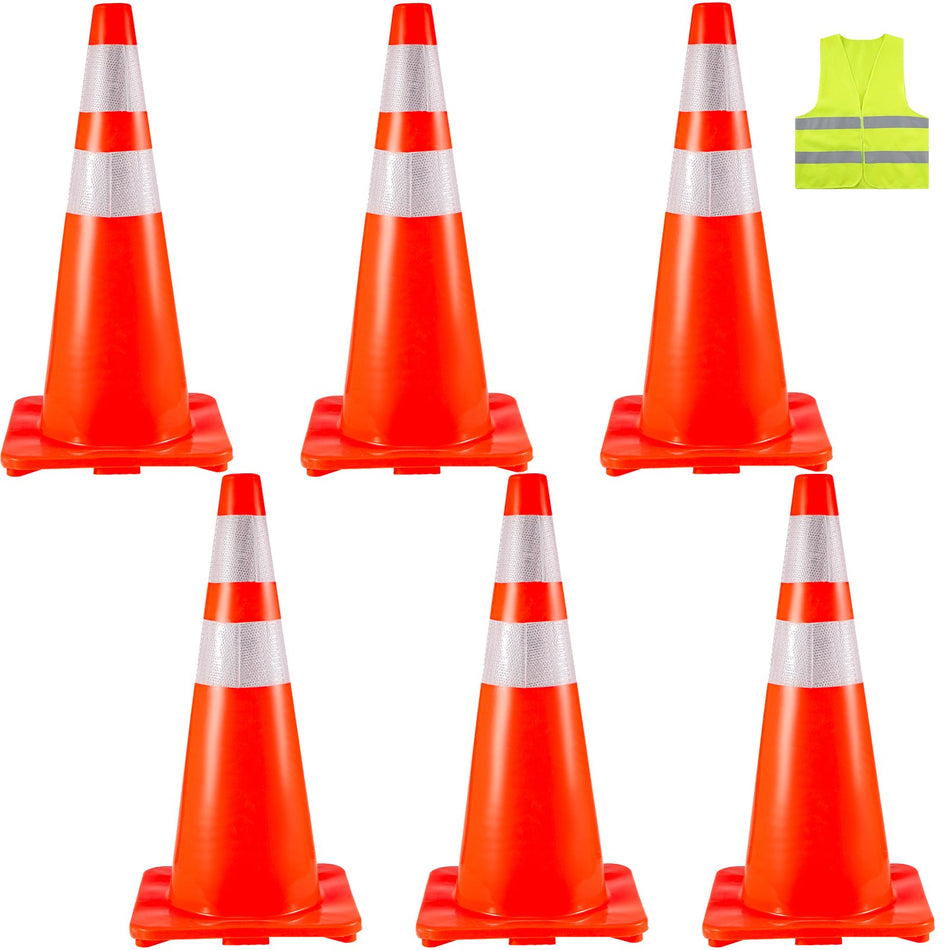 6Pack Traffic Cones 28Safety Cones Pvc Orange Traffic Safety Cone With Reflective Collar For Road Parking Training Cones