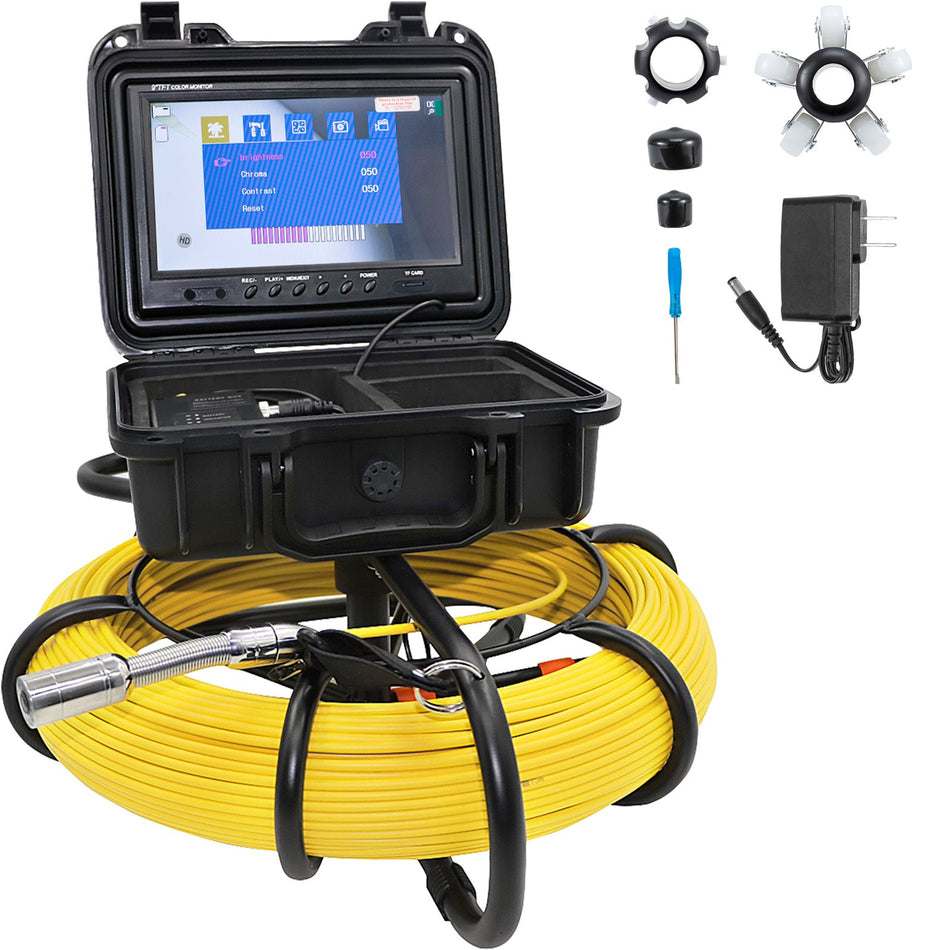 Sewer Camera 328Ft100M Cable Waterproof Ip68 Sewer Video Inspection Equipment Drain Camera With 16 Gb Sd Card Dvr Function 720P 9 Lcd Monitor Led Lights