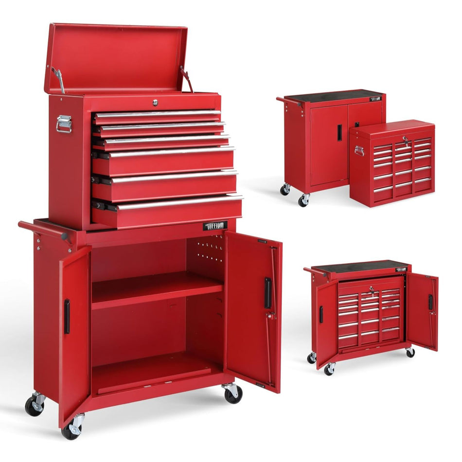 6 Drawers 3 In 1 Rolling Tool Chest Heighten Tool Service Cart Storage Cabinet Wwheels Detachable Top Tool Organizer Box For Garage Warehouse Repair Shop