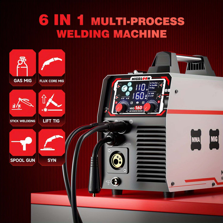6 In 1 Welder Machine 110V 220V Gas Mlggasless Flux Coresticklift Tlgspoolgunsyn Welding Machine