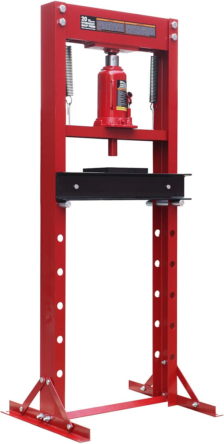 Steel H Frame Hydraulic Garageshop Floor Press With Stamping Plates 20 Ton 40000 Lb Capacity Red
