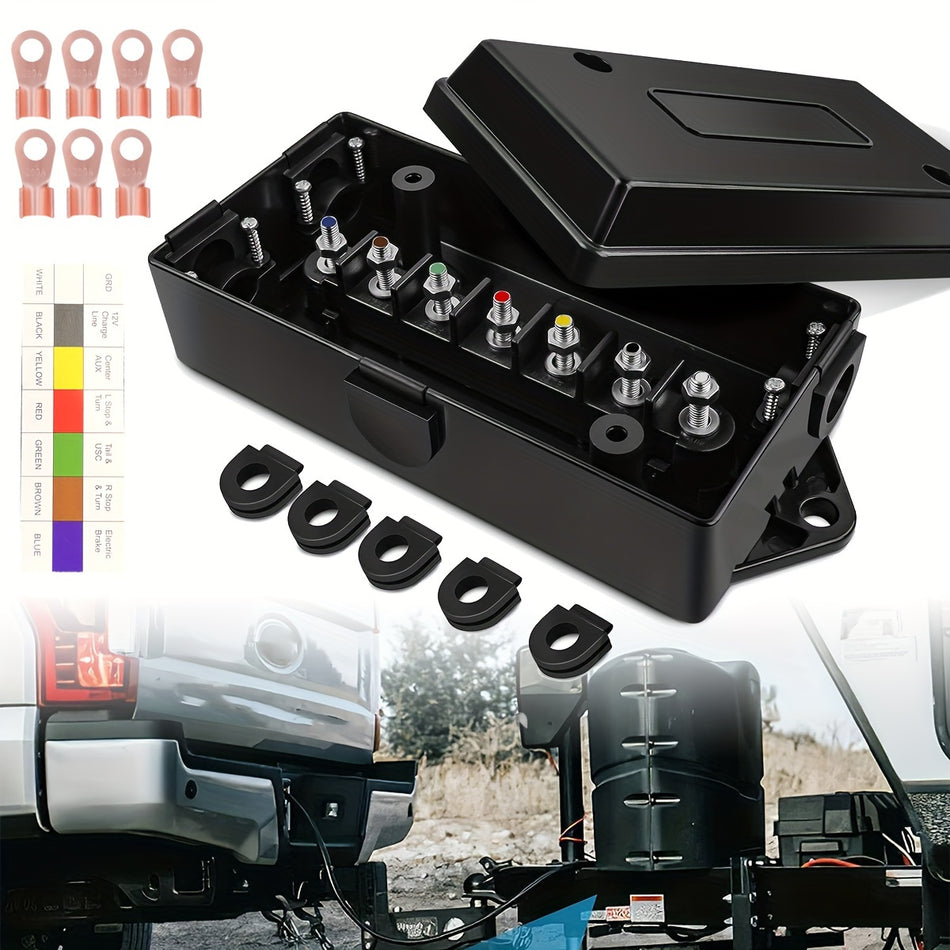 7 Way Trailer Junction Box Kit With 7 Terminal Studs Heavy Duty Weatherproof Wiring Box For Rv Camper Trailer Light Rewiring Rear Placement