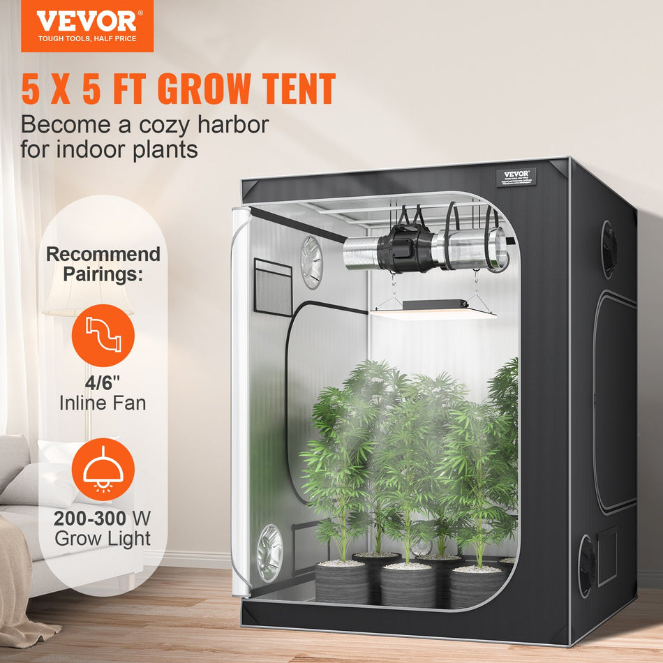 5X5 Grow Tent 60 X 60 X 80 High Reflective 2000D Mylar Hydroponic Growing Tent With Observation Window Tool Bag And Floor Tray For Indoor Plants Growing